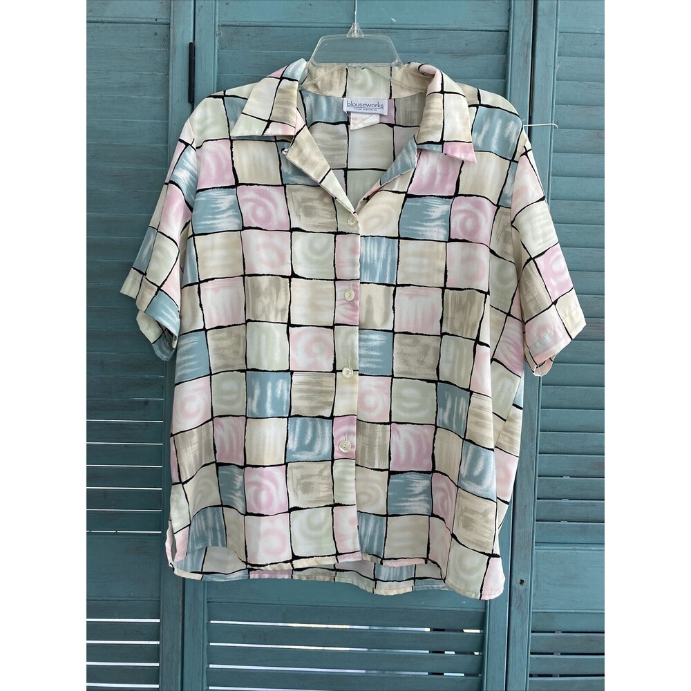 Blouseworks Women's Button Up Shirt ~ Sz 13/14 ~ Pink & Blue ~ Short Sleeve